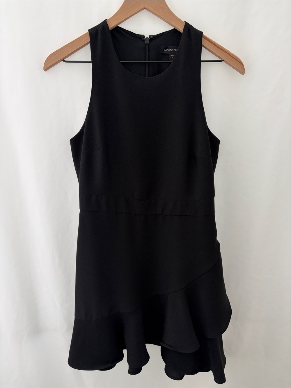 Banana Republic Black Sleeveless Ruffle-Hem Mini Dress